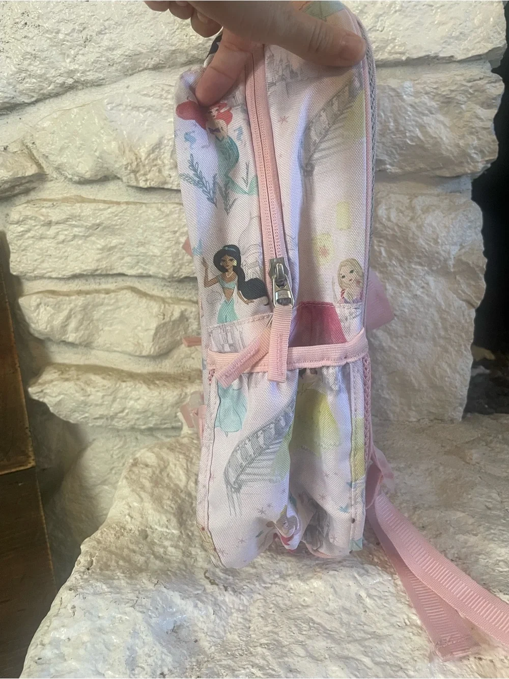 Pottery Barn Kids Pink Shimmer Disney Princess Print Backpack